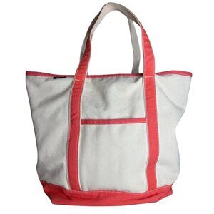 Lands End XL Tote Bag Coral Multipocket Travel Grocery Beach 22"